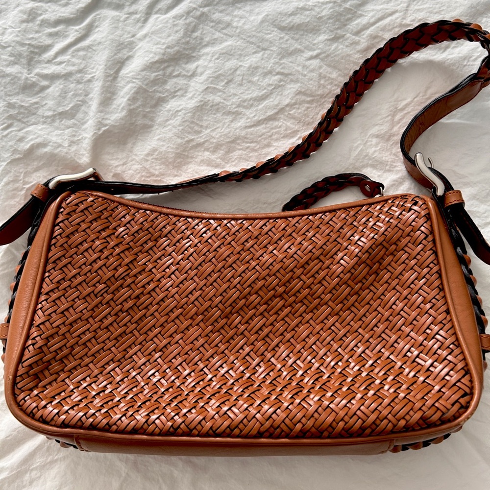 Talbots Brown Leather Woven Bag with Braided Straps – Excellent Condition